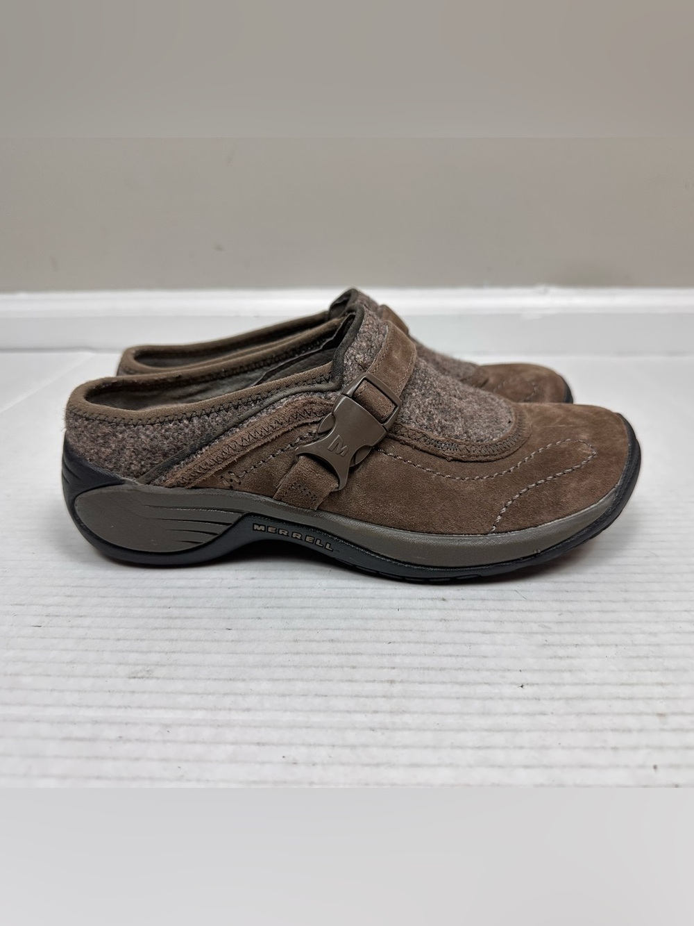 Merrell Encore Sidestep Wool Clogs Women's 6.0 gray Slip On Mule Shoes
